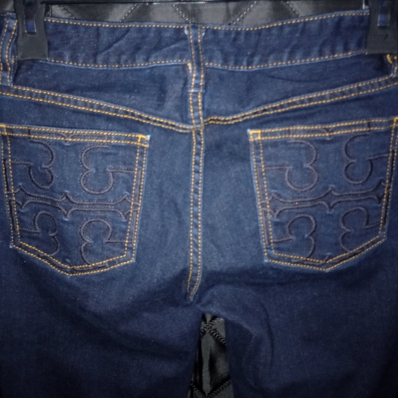 Tory Burch Women's Blue Denim Dark Wash Cuffed Straight Leg Jeans Size 25 - Picture 4 of 12